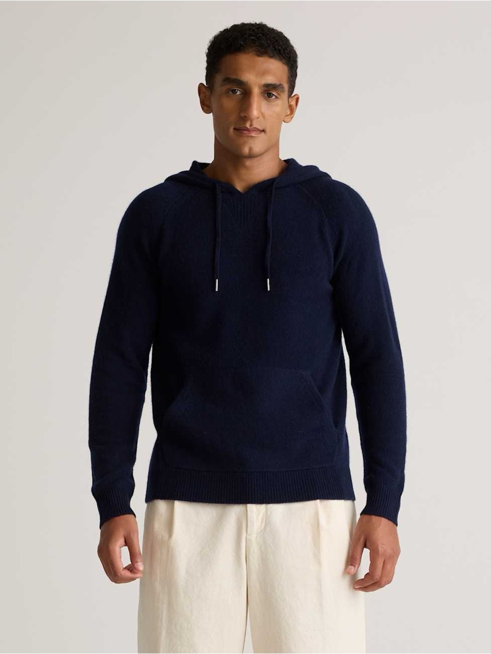 Quince 100% Mongolian Cashmere Pullover True Navy Hooded Sweater Size XL